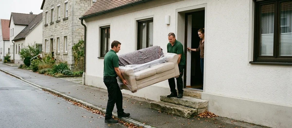 Privatumzug: Träger bringen Umzugskartons durch den Wohnungsflur
