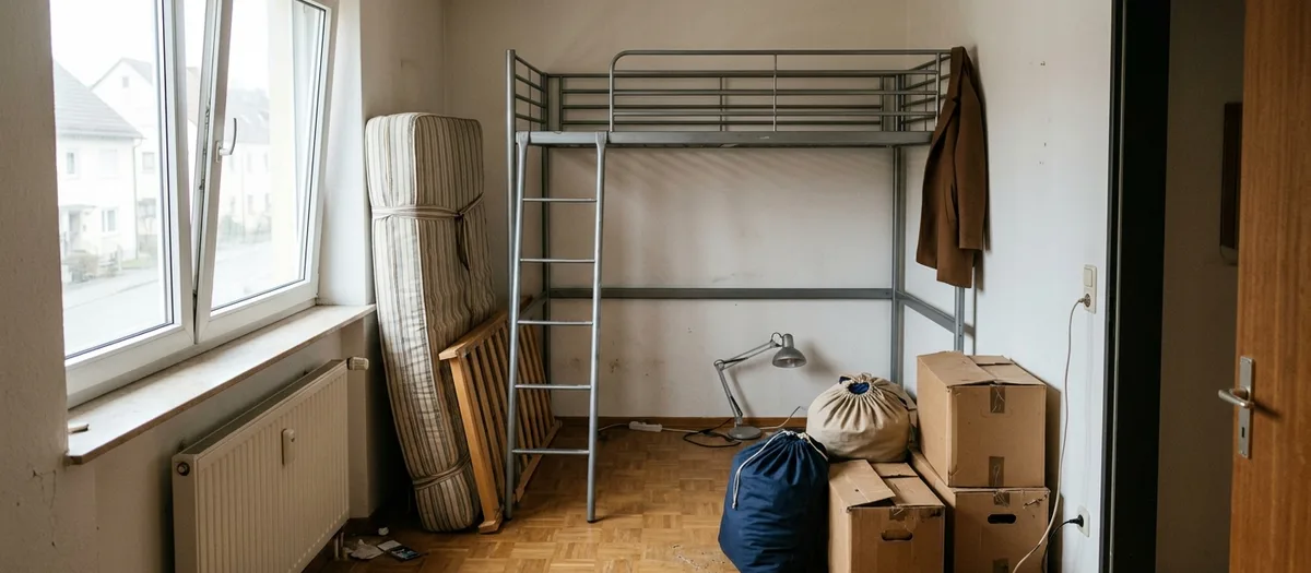Studentenumzug: wenige Kartons und eine Matratze werden in den Transporter geladen